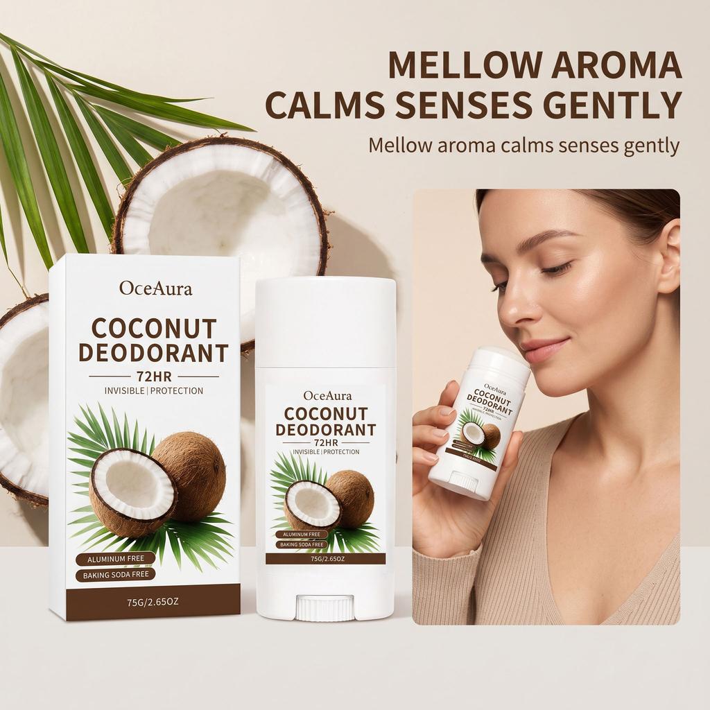 OCEAURA Antiperspirant Deodorant Stick Coconut Scent Fresh Dry Non-Sticky Daily Portable Underarm Care 