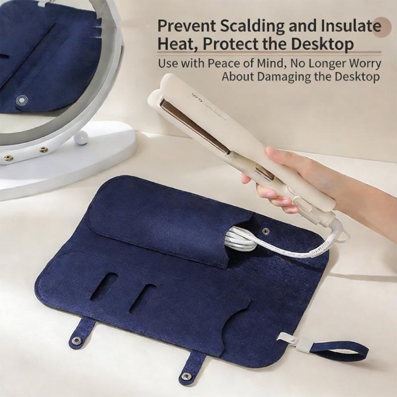Easy Carry Portable Hanging Felt Storage Bag With Thermal Protective For Hair Curling Iron Travel Organizers