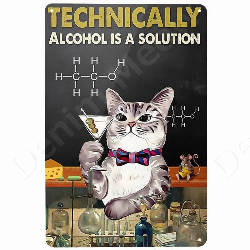 Cats and Wine Vintage Metal Sign Dog and Beer Wall Decoration for Bar Home Club Let Evening Be-Gin Tin Poster Funny Plate N46