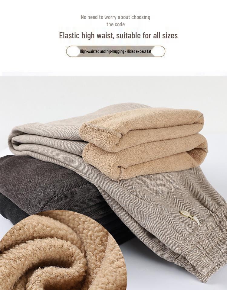 Women's High-Waisted Plus Size Woolen Pants – Warm, Elastic, Fashionable for Autumn & Winter