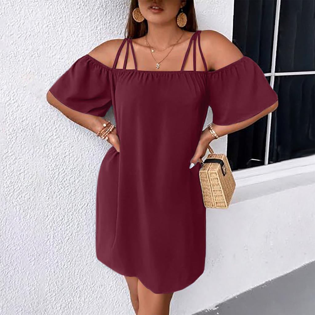 Ladies' Summer Loose And Comfortable Large Color One Shoulder Strap Dress
