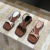 French Wedge Heel Retro Temperament Sandals Women's 2025 Summer Wear New Naked Pink with Skirt Niche Thin Strap Roman Shoes
