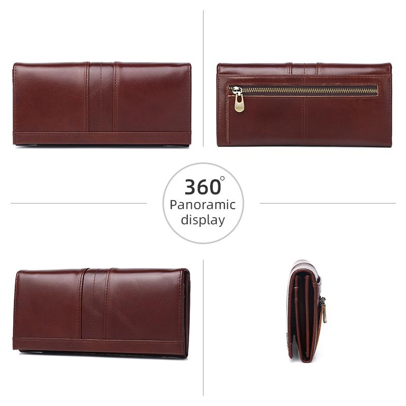 Women Cow Leather Long Wallet RFID Anti-theft Genuine Leather Multi Slot Card Bag Multifunction Fashion Female Coin Purse Large Capacity Clutch