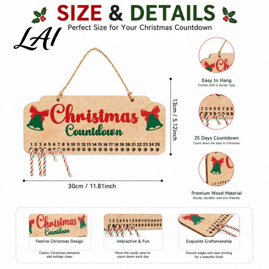 Reusable Wooden Countdown Calendar Christmas Advent Calendar Hanging Board with Candy Party Supplies Dates Festive Wall Decoration for Home Holiday