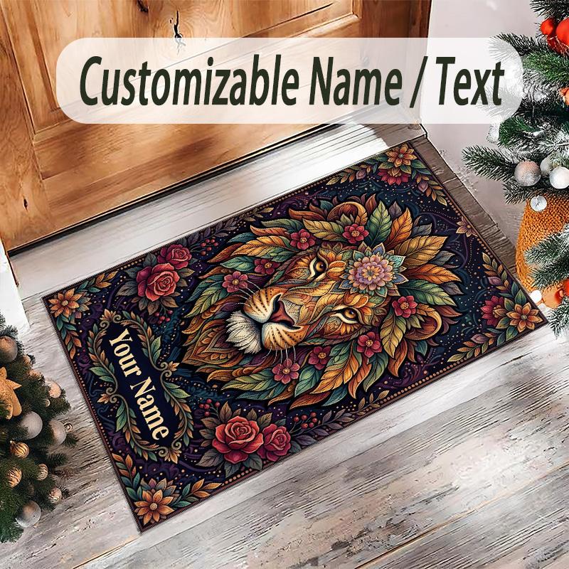 Leopard Theme Crystal Velvet Floor Rug Personalized Custom Name Text Warm Carpet Home Decoration