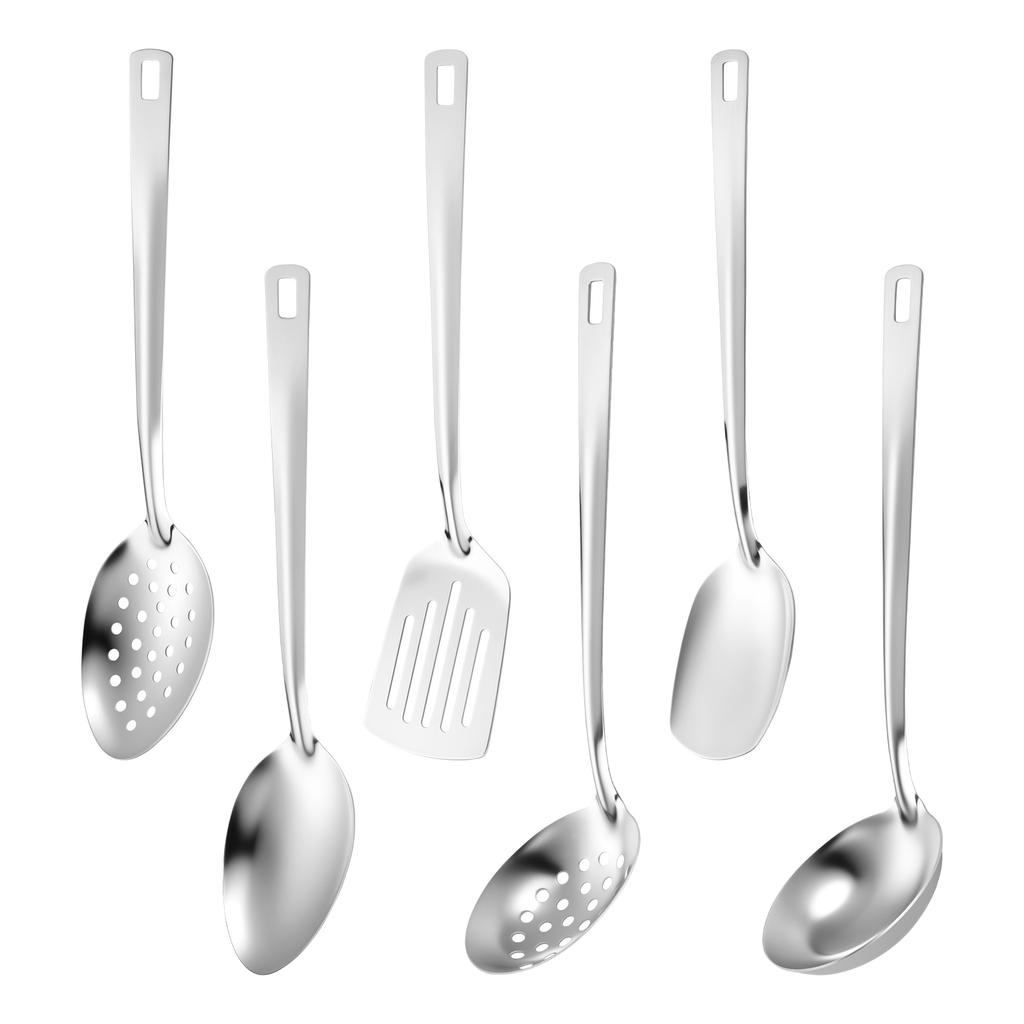 6pcs Kitchen Utensil Set Stainless Steel Spoon and Spatula Set Cooking Utensils Set with Hanging Hole for Nonstick Pans Cookware