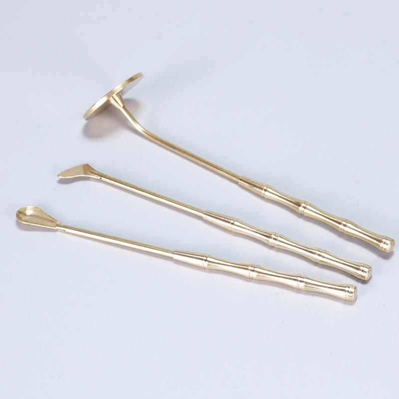 Brass Incense Ceremony Set: Natural Color Seal, Ash Press, Tamping Tool, Brush, Spade