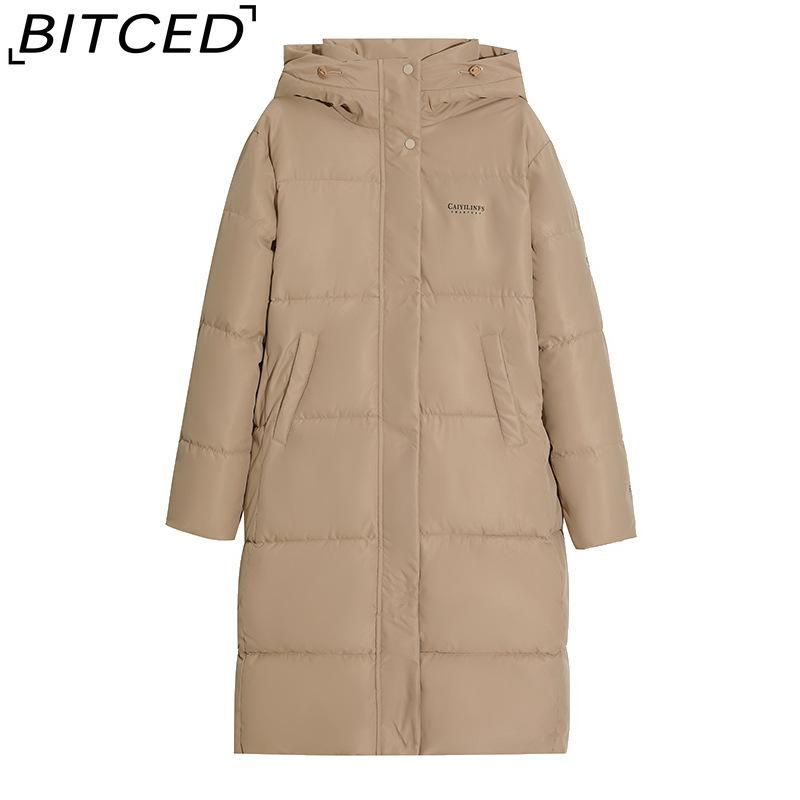 BITCED Long-Length Over-the-Knee Hooded Cotton Coat for Women Winter Oversized Cotton Jacket Thickened Warm Bread-Style Padded Coat