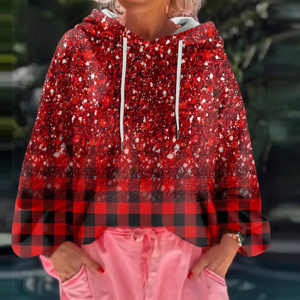 Women's Floral Print Loose Casual Long Sleeved Hooded Sweatshirt