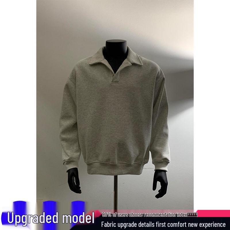 American Men's Fleece-Lined Polo Shirt: Heavyweight, Long-Sleeve, Turn-Down Collar for Autumn/Winter.