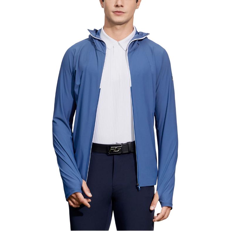 Fila Golf Series Solid Color Knitted Hooded Long Sleeve Jacket Men Jacket Dock-Blue A11M425508F-DB