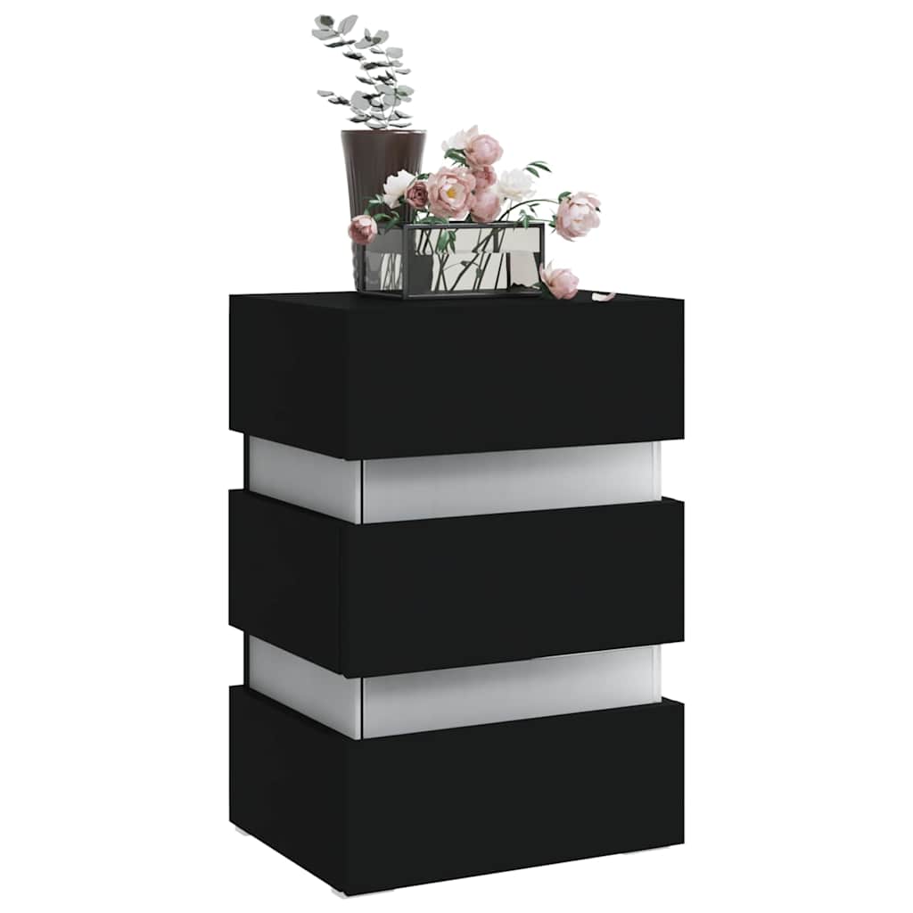 Szafka Nocna Z Led, Czarna 45X35X67 Cm, Materiał Drewnopochodny