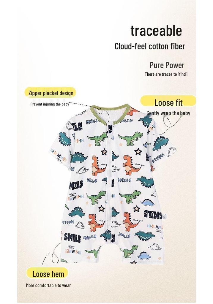 Lightweight Pure Cotton Short Sleeve Baby Sleeping Bag - Anti-kick, Breathable One-piece Pajamas & Crawling Romper for Home Wear