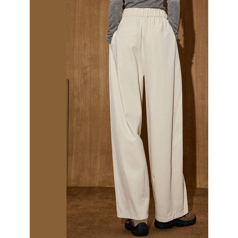 Coolhut Spring and Autumn New Pure Cotton Off-White Age-Reducing Casual Pants Slimming Versatile Loose Women's Cocoon-Shaped Pants Long Pants