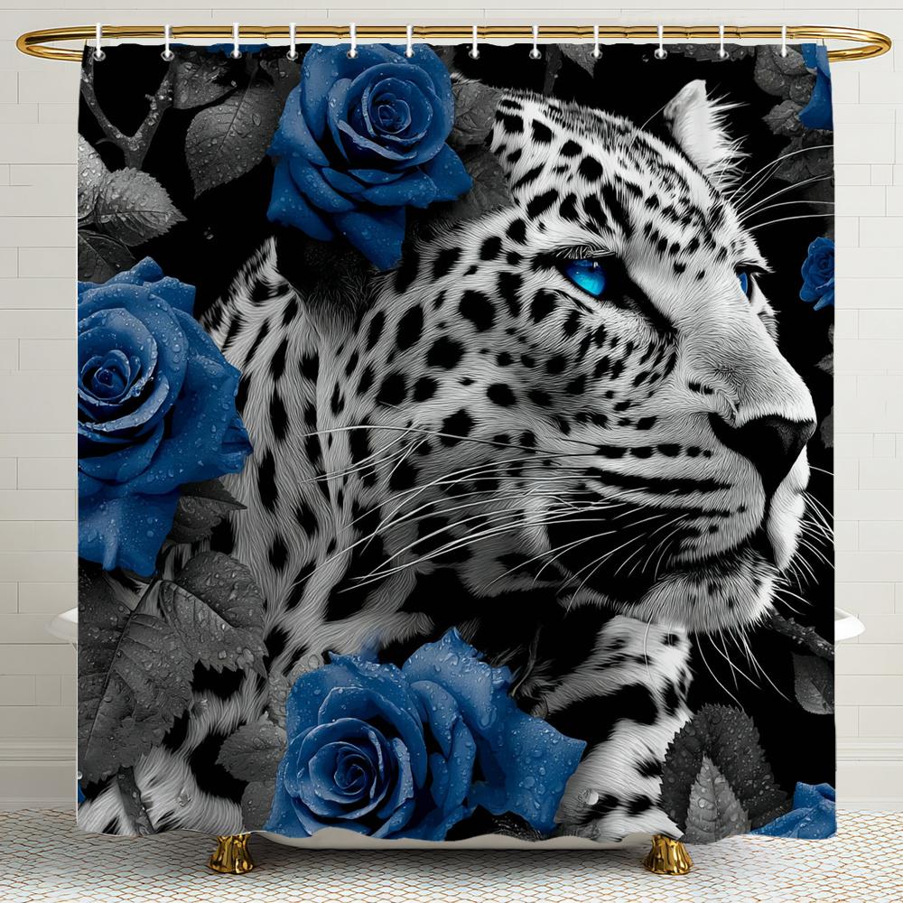Leopards, Tigers, Wolves,Flower Animals Shower Curtain, Bathroom Shower Curtain, Waterproof Shower Curtain With Hooks