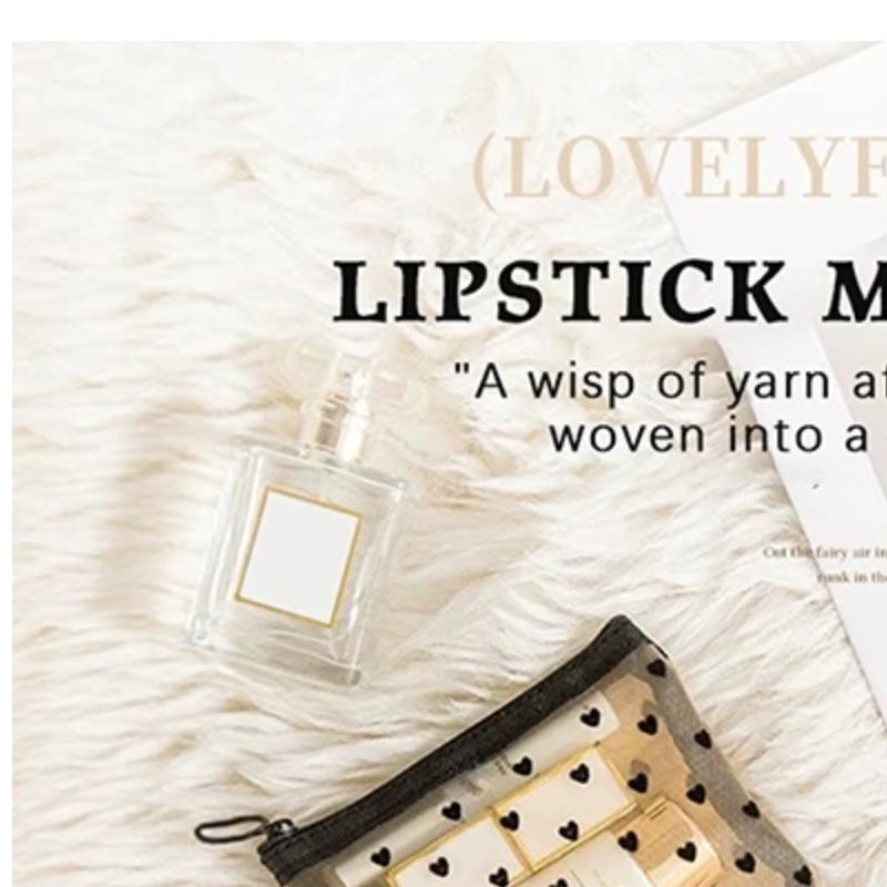 Portable Mesh Makeup Bag Portable Change Headphone Storage Bag Travel Grooming Bag Plush Heart Mouth Red Envelope