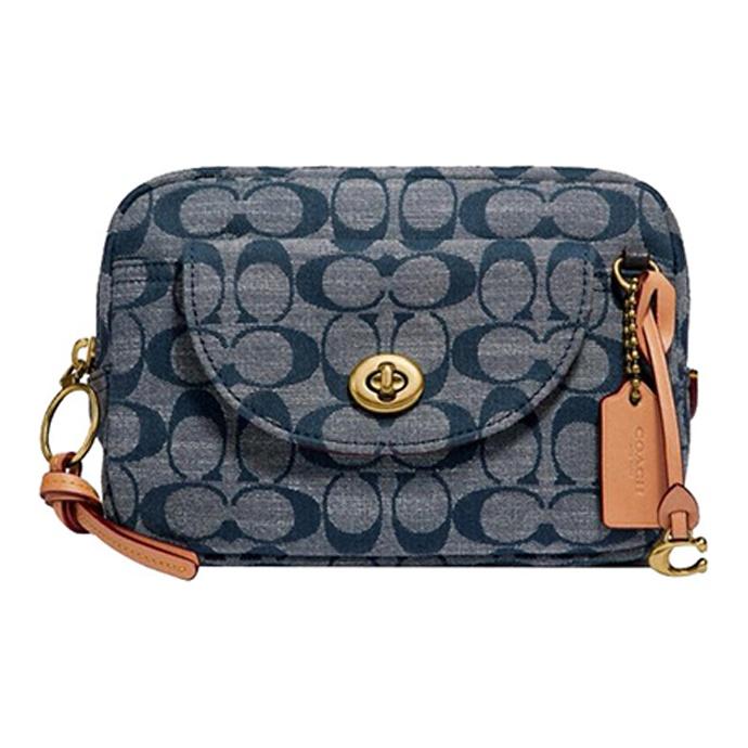 

Coach Cargo 18 Chambray Floral Print Canvas And Leather Shoulder Bag Women Shoulder Bag Denim-Blue 3236-B4CB Basic Set (Bag+Dust Bag)