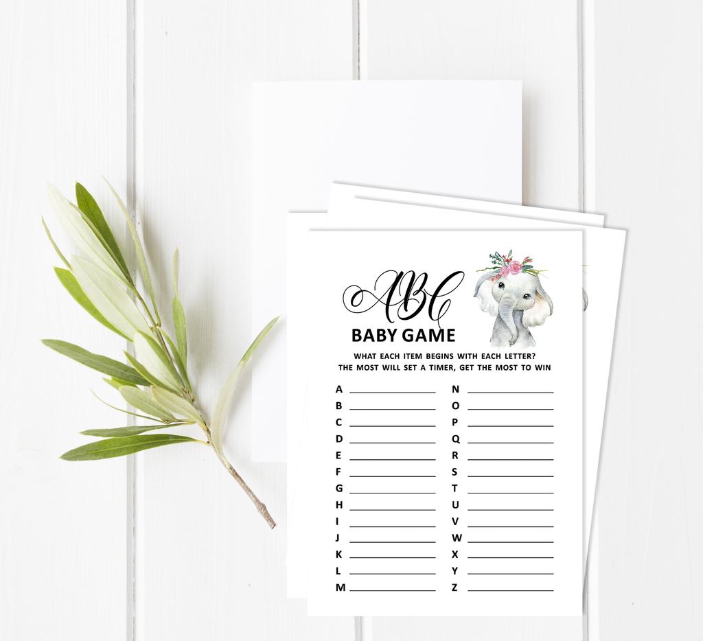Inkdotpot Baby Shower Game Set Of 50 BabyA  AlphabetA  ABCA  Game Baby Elephant Girl Jungle Animals Party