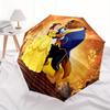 1pc Beauty and the Beast Auto-Open Close Umbrella, Portable 3-Fold Design with 8-Rib Iron Frame, Outdoor Umbrella, Ideal Gift for Fans, Trav
