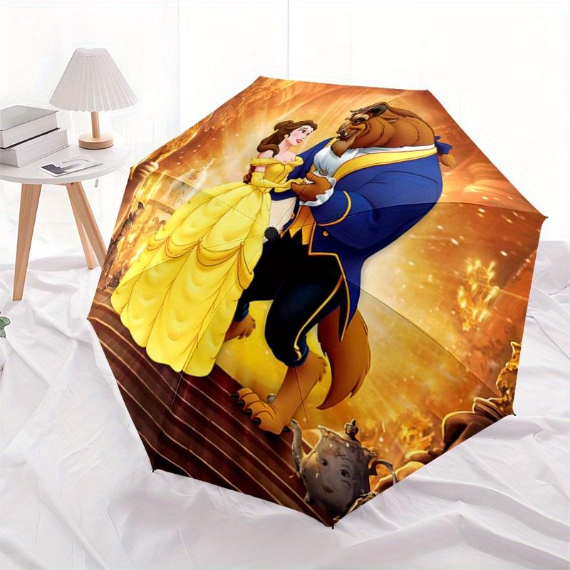 

1pc Beauty and the Beast Auto-Open Close Umbrella, Portable 3-Fold Design with 8-Rib Iron Frame, Outdoor Umbrella, Ideal Gift for Fans, Trav