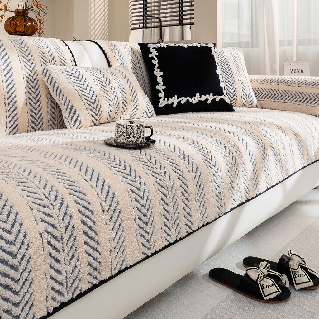 Plush Sofa Cushion Autumn And Winter  New Four-Season Universal Non-Slip Leather Cushion Light Luxury High-End Cloth Cover Blanket Cover