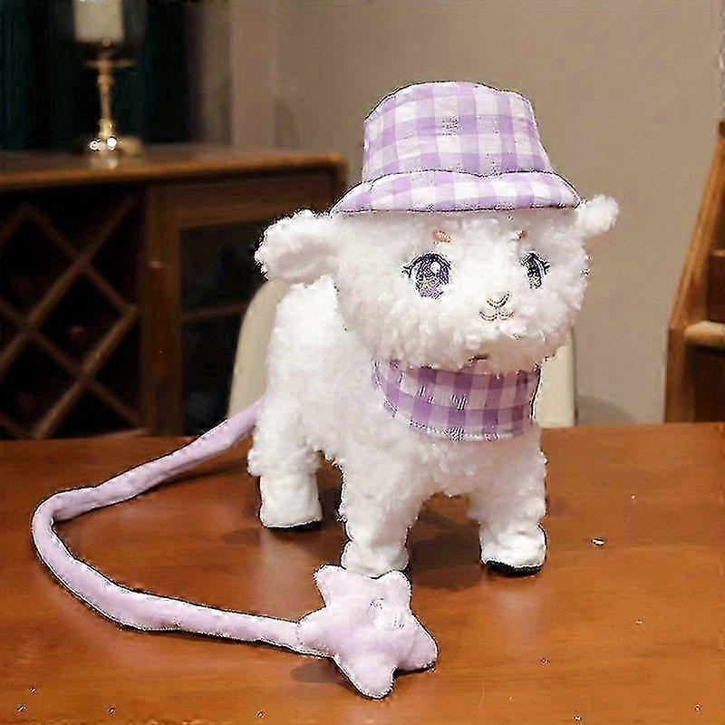 Coleira Elétrica Brinquedo de Cordeiro para Passeio Canta Balança e Aprende a Falar Boneca de Ovelha Presente para o Dia das Crianças