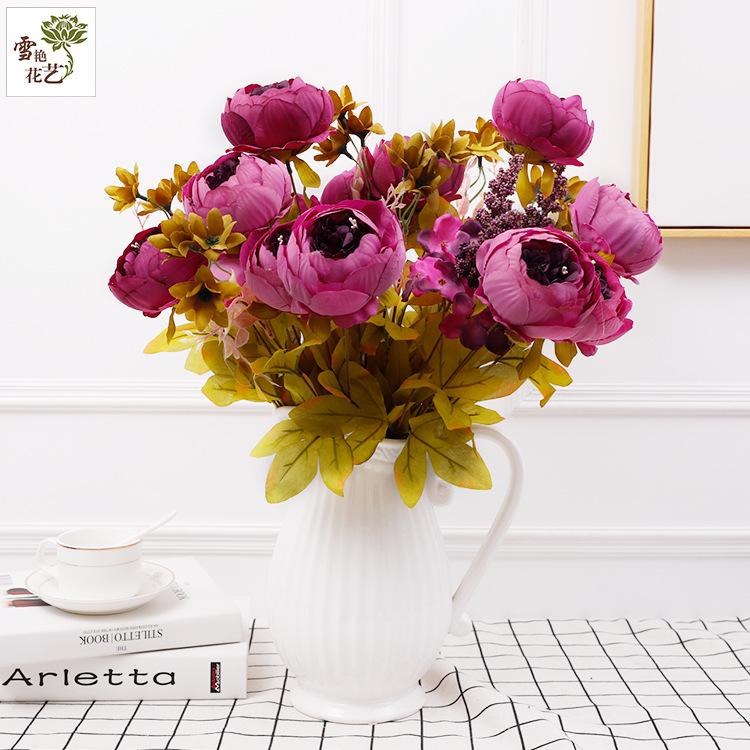 Simulation of 13 autumn bud peonies, home decoration silk flowers