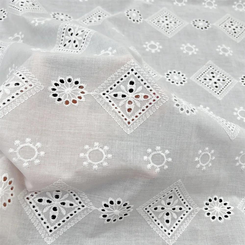 2Yards 130cm Width White Pure Cotton Hollowed-out Embroidered Fabric, Water-soluble Shirt Cotton and Skirt Fabric BL-369