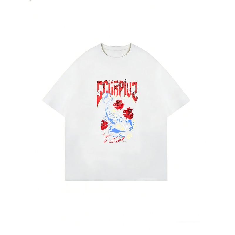 Oversized T Shirt Black Scorpion And Roses Graphic Print With Text For Casual Wear