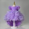 Neues Kinder-Prinzessinnenkleid 2025 mit 3D-Rosenapplikationen, Schleife und Kuchenschleppe