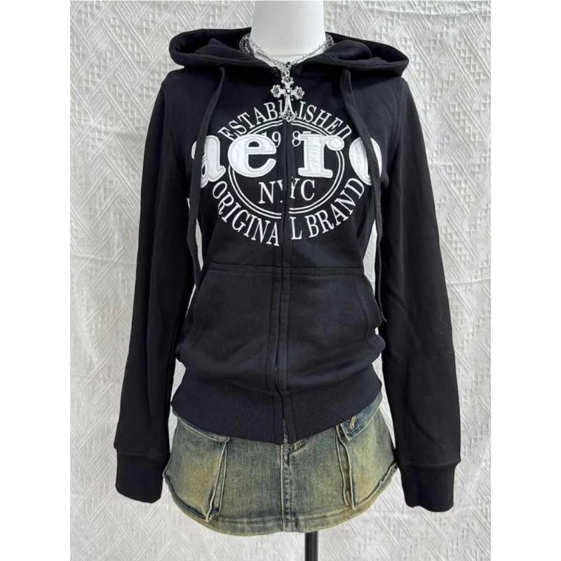 TrendHub American Streetwear Hoodies Pockets Letter Embroidery Harajuku Vintage Sweatshirts Coat Y2k Punk Gothic Tops Slim Women Clothing