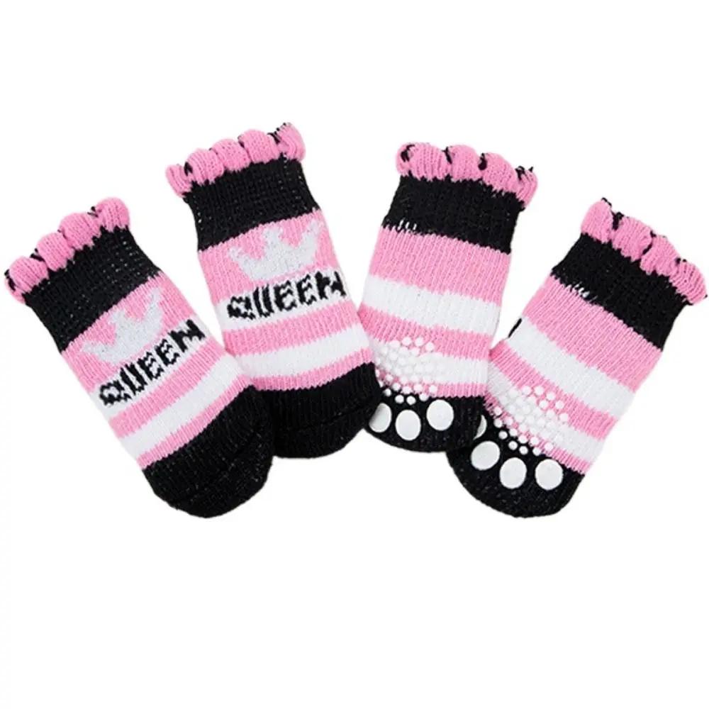 4Pcs Pet Cat Dog Floor Anti-slip Socks Autumn Winter Warm Soft Wool Socks Pet Kitten Puppy Anti-freeze Feet Paw Protector Socks