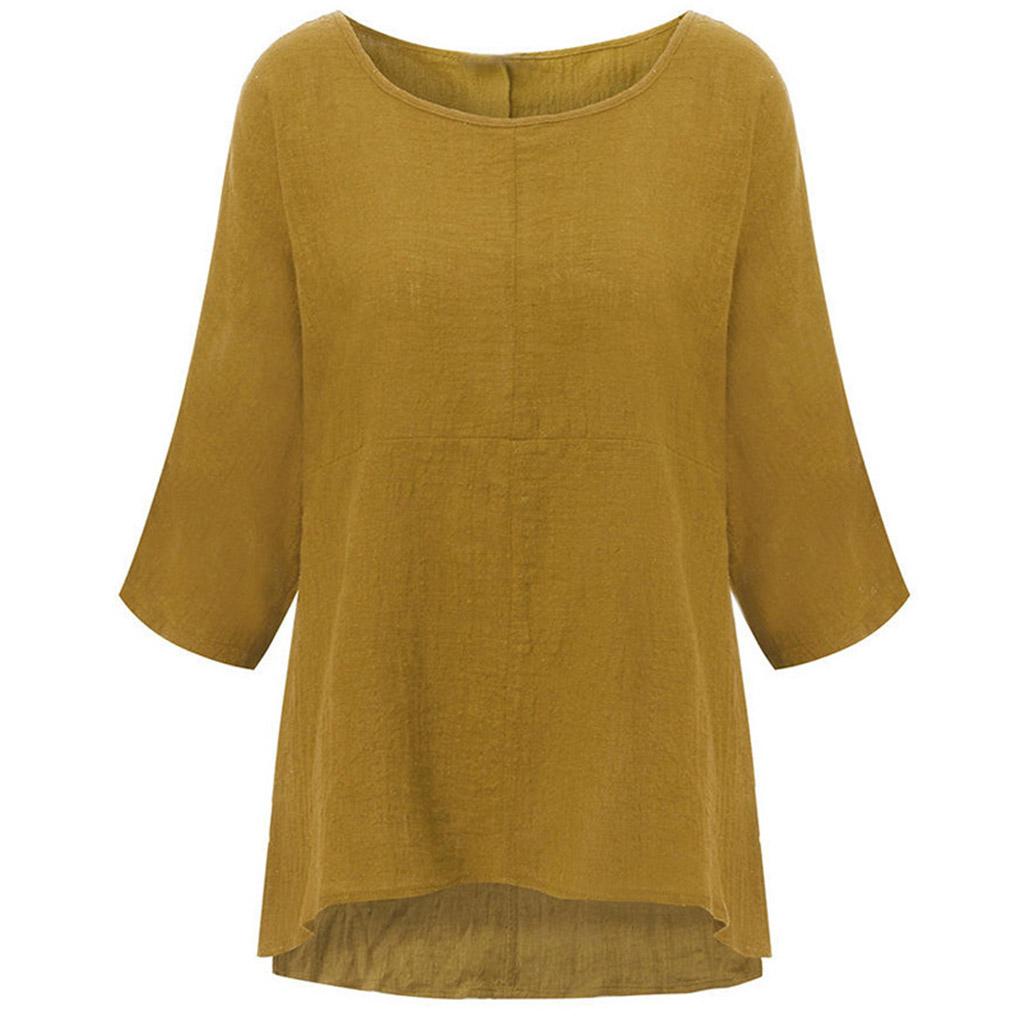 Women T-Shirt Solid Color Casual Top Short Sleeve Linen Blouse