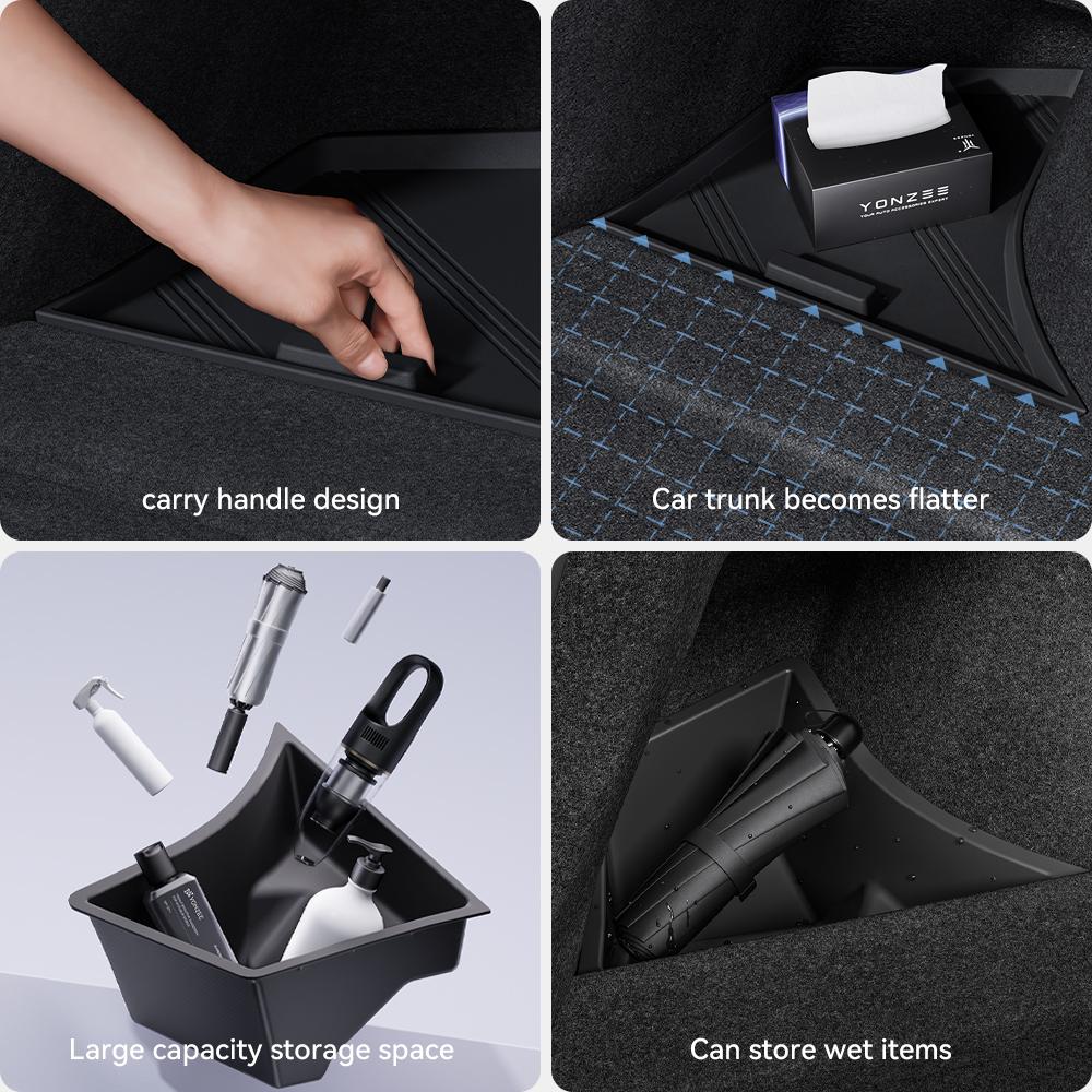 YZ For Tesla Model 3 highland 2024-25 Rear Trunk TPE Storage Box with Cover Tail Boot Organizer Partition Decoration Accessories