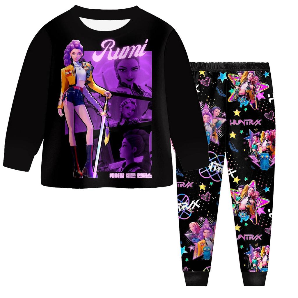 Dětský módní oblek Sukně Kulatý výstřih Top s dlouhým rukávem Kalhoty