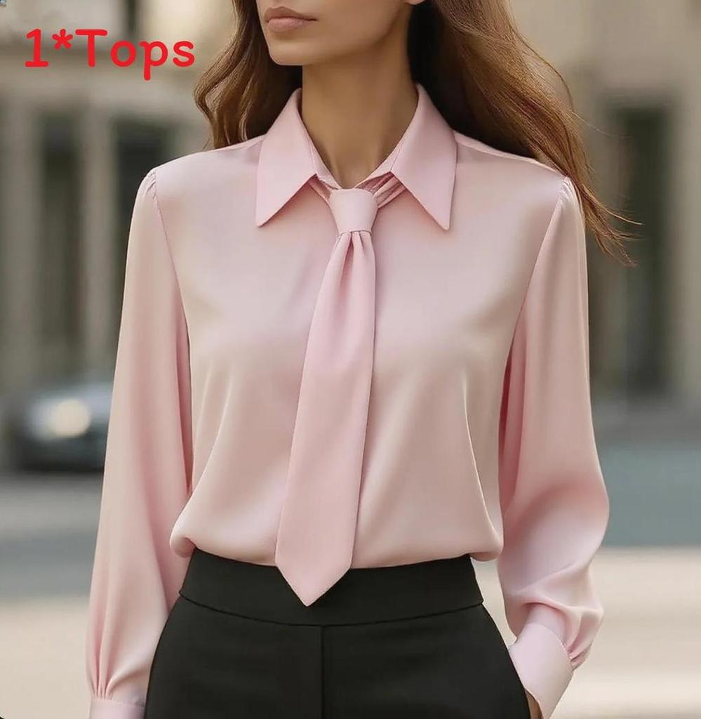 Basic Style Long Sleeve Polyester Shirt With Splicing For Office Casual Women