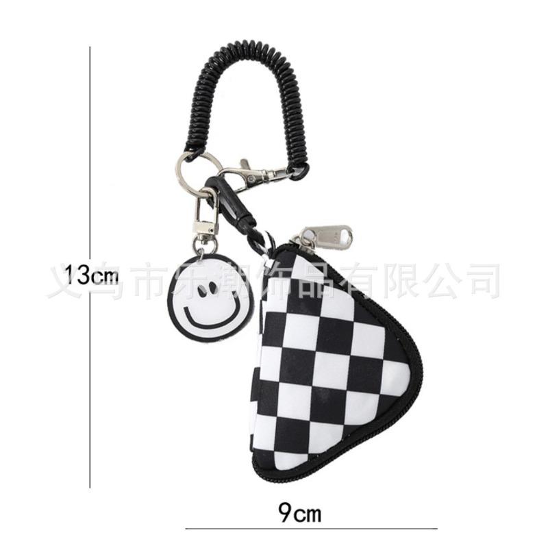 Chessboard earphone bag, key bag, black and white grid mini cute pocket triangular change bag, school bag pendant.