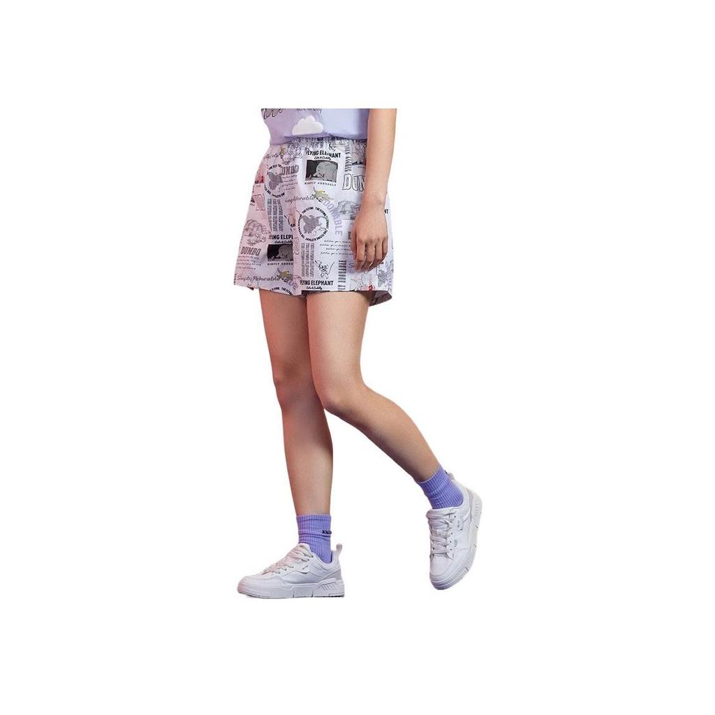 Li Ning X Disney Collaboration Dumbo Series All Over Print Sports Shorts Women Shorts White AKSR840-1