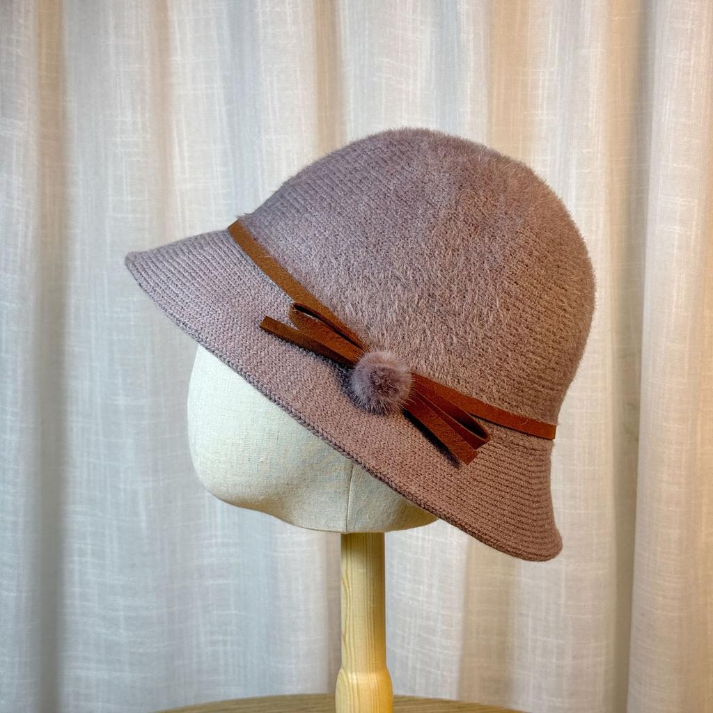 Hat Women's Autumn and Winter Bow Bucket Hat Dome Basin Hat British Retro Top Hat
