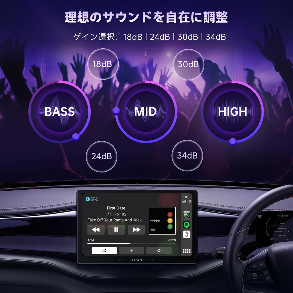 ATOTOZONE Compact Car Amplifier with Power Class TI 4 RMS Customizable Compatible with Select ATOTOZONE Car Stereos CA-AEC122DL 6.5ft/2m Cable, D,