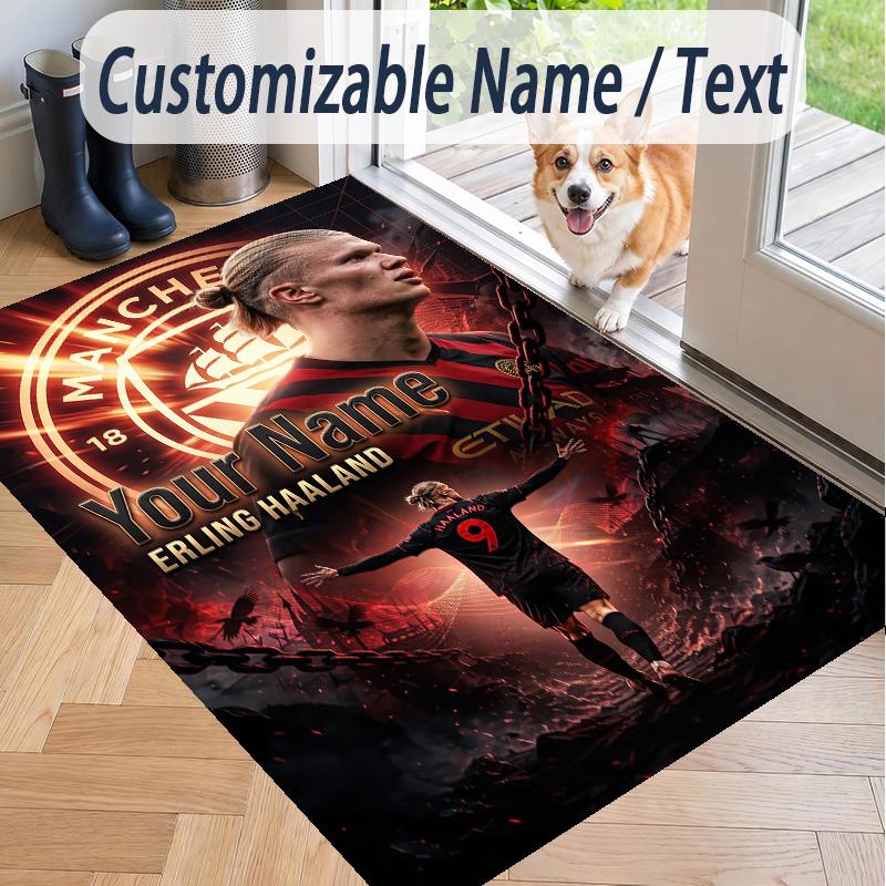 Custom Text Printed Rug Erling Haaland Non Slip Floor Carpet For Home Room Decor