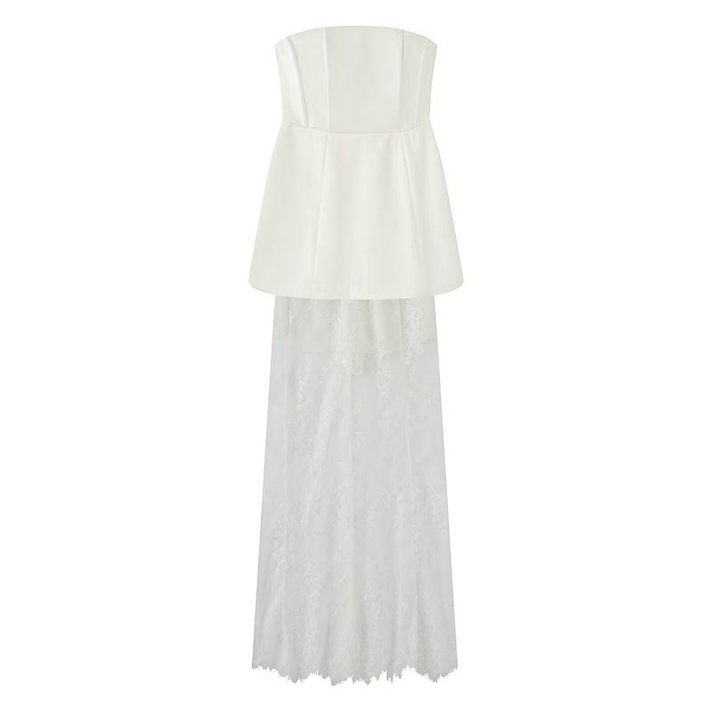 Summer Fall Romantic Socialite Senior Sexy Temperament Waist Hugging Tube Top Top + Lace Pure Desire Skirt Two-piece Set