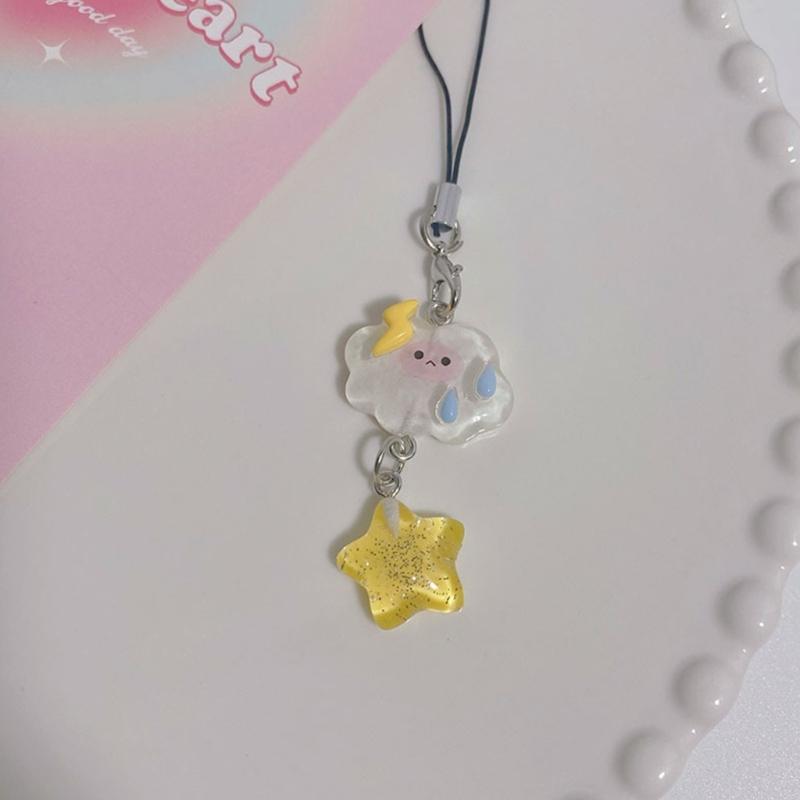 Cute Star Pendant Phone Chain Y2K Style Dainty Cloud Star Bead Phone Lanyard Keychain for Girls Women Backpack Ornament