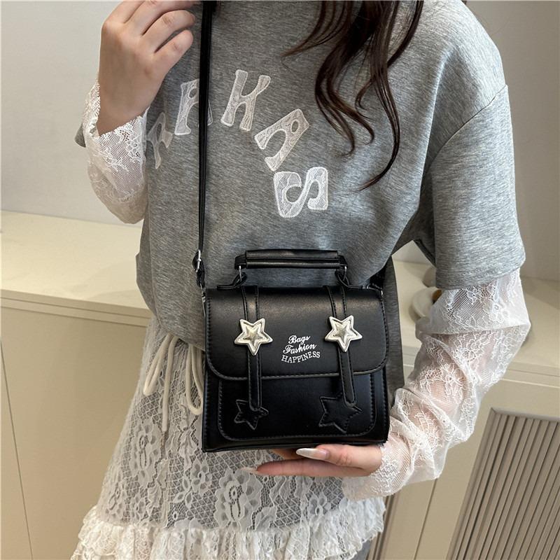 Aesthetic college five-pointed star solid color handbag versatile shoulder messenger bag design sense bag