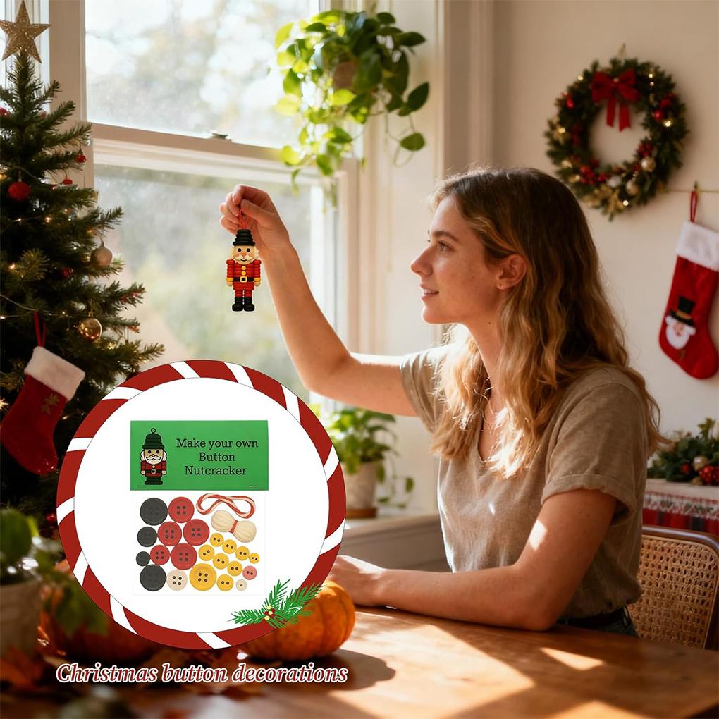 Christmas DIY Button Ornament Kits Handmade Button Santa Craft Kit Christmas Tree Shaped Christmas Decoration Hanging Ornament