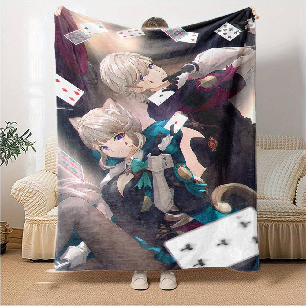 1pc Genshin Impact Lyney Lynette Blanket, Gift, for Men and Women, Soft Blanket, Good for Sofa Bed Couch Travel, Lightweight Flannel Blanket