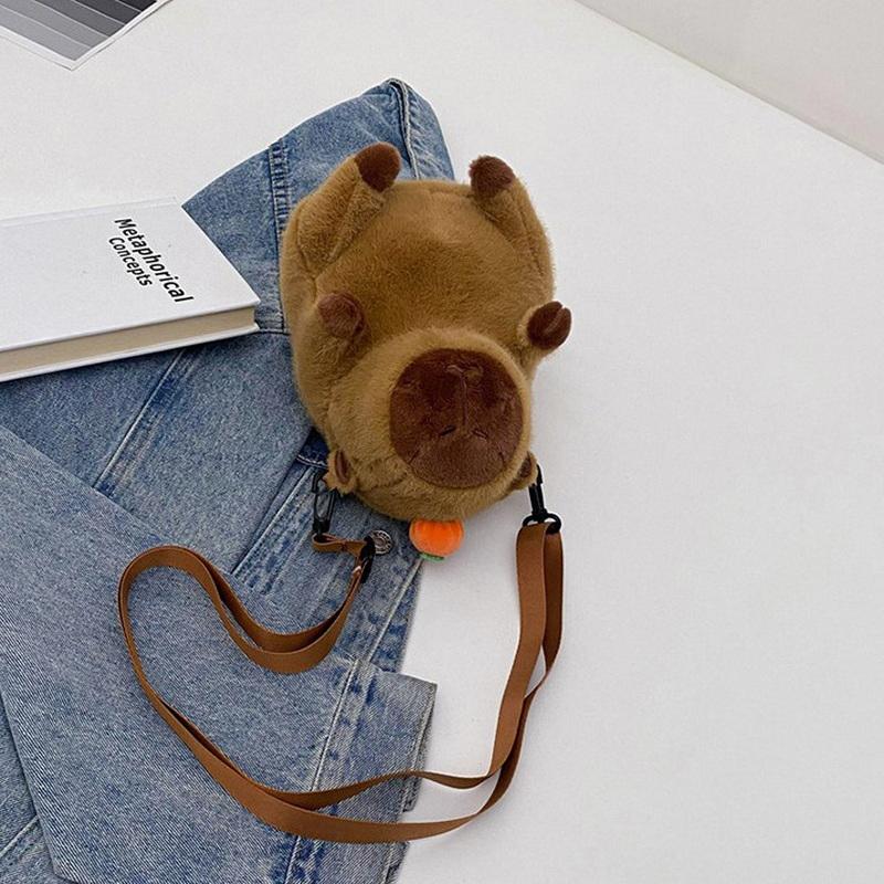 Cute  Capybara Plush Backpack Large Capacity Capybara Crossbody Bag Handbag Soft Capybara School Bag For Girls Birthday Gifts