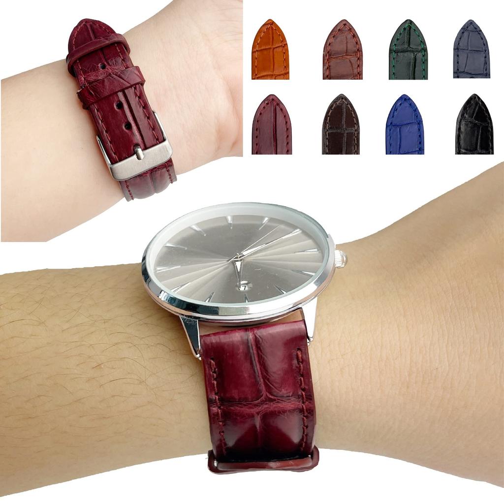 22mm Crocodile Watch Quick Replacement Crocodile Leather Watch Band with Wrist Handmade [vietnamcreations] Wine-colored Strap, Release, Buckle,