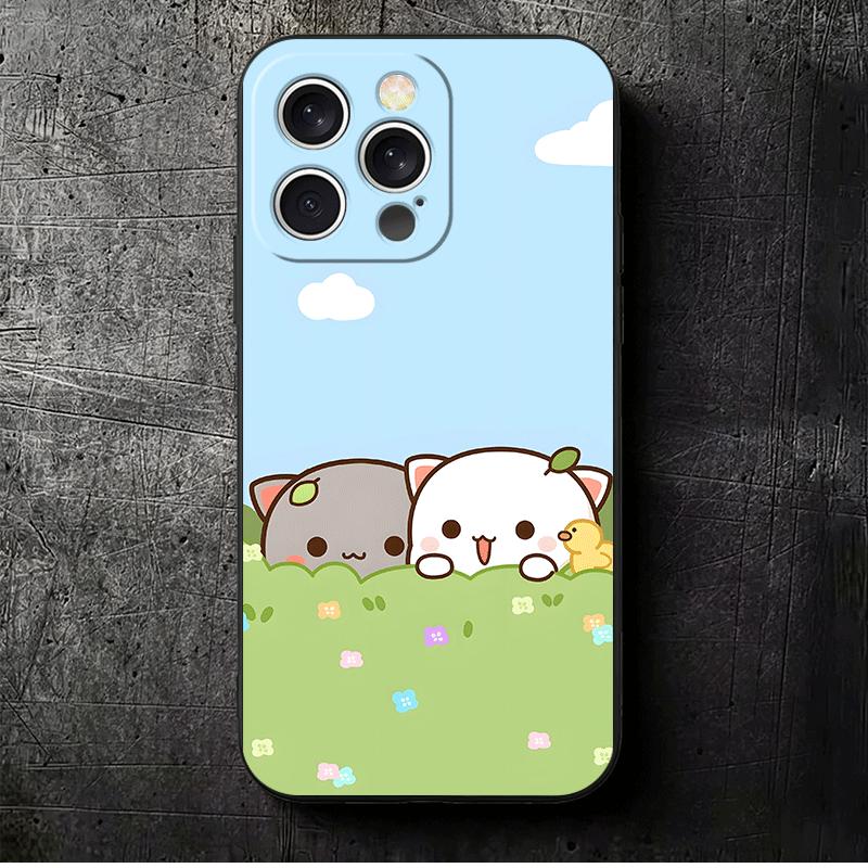 

Cartoon Cute Peach Goma Soft Phone Case for iPhone 16 16E 17 Air 15 Pro Max 14 Plus 13 Mini 11 12 7 Black Cover Back Shell iPhone 17 Pro Max