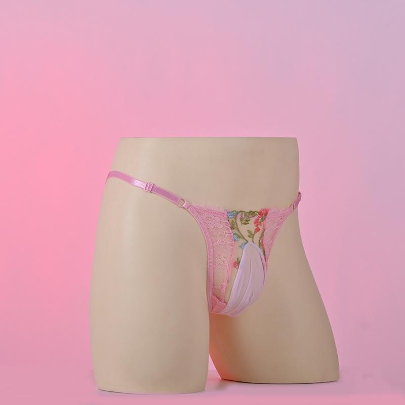 Krajka Výšivka Sissy Spodní prádlo Kalhotky Pánské Nízký pas Nastavitelné Spodní prádlo Sexy Průhledné Síťované Bikini Kalhotky Crossdress Spodní kalhotky
